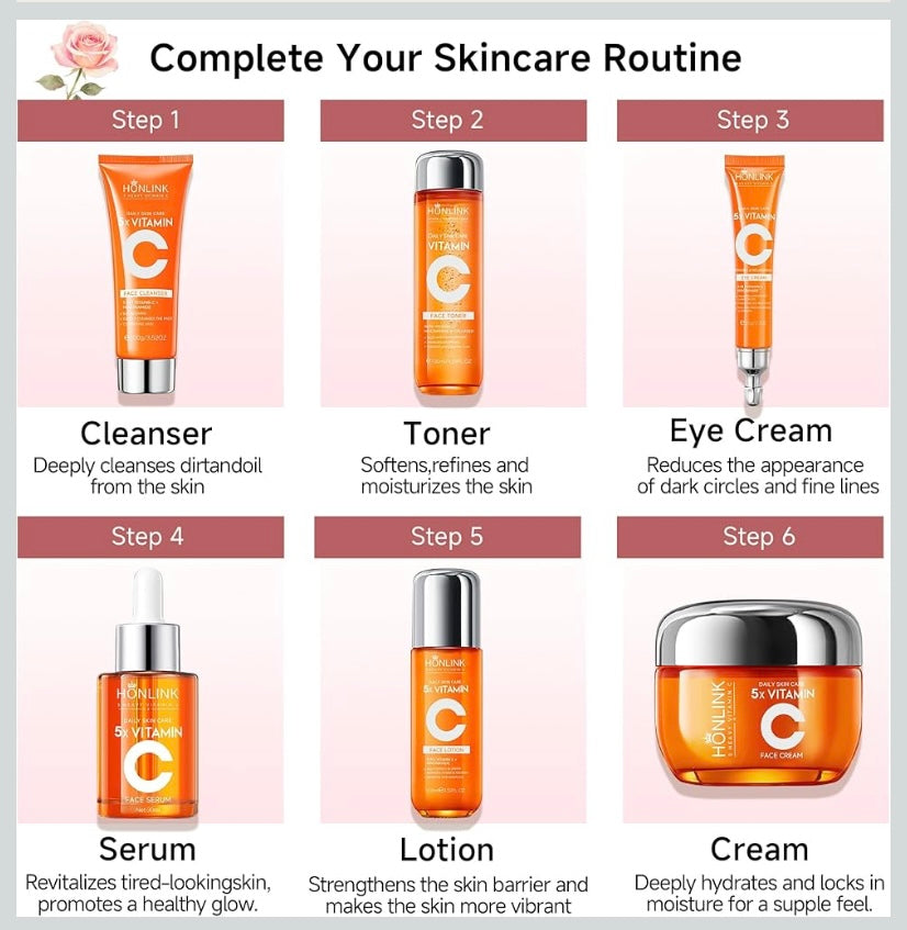 6 Piece Hydrating Vitamin C Skincare Set